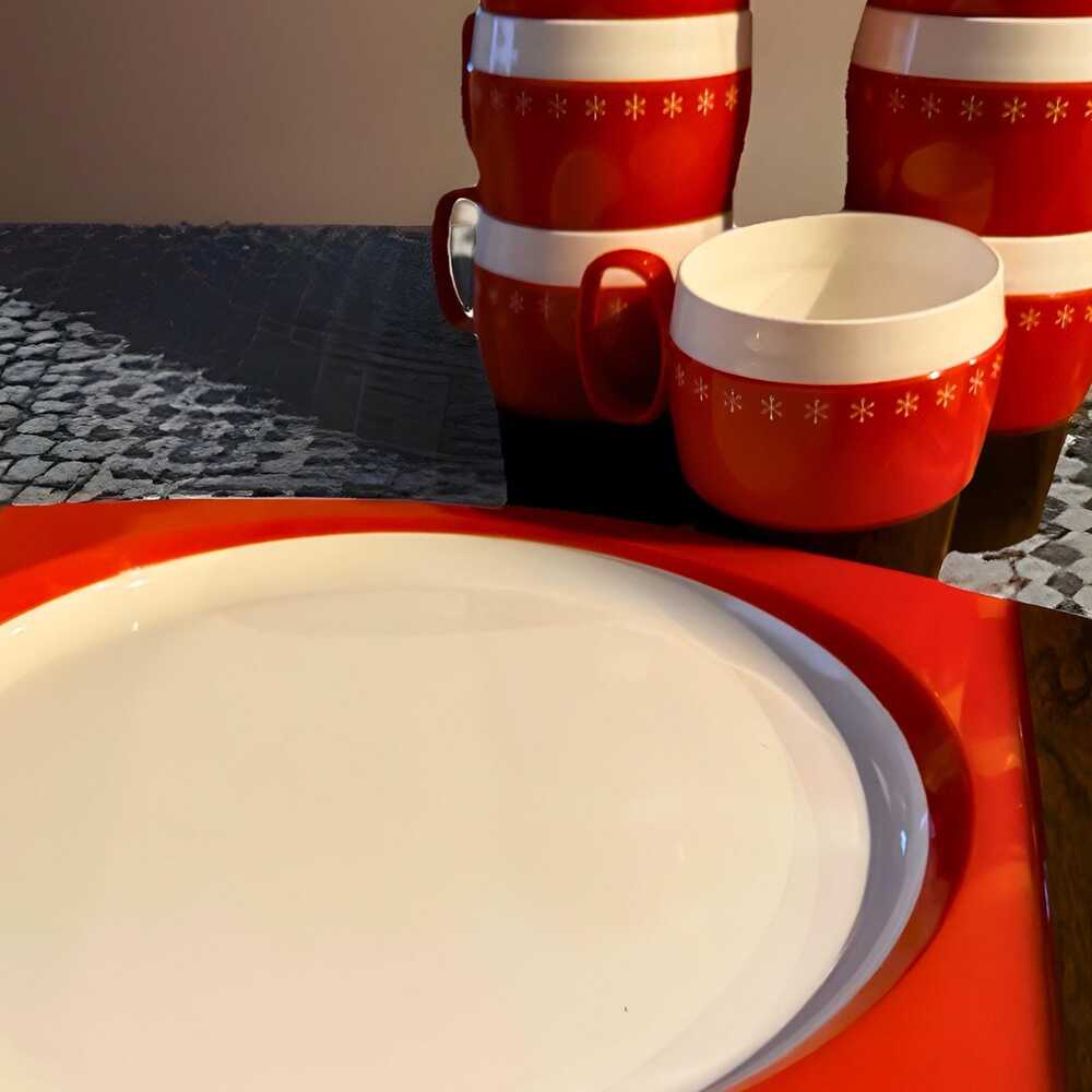 Vintage Woodhue Thermoware Tray and Mugs Set Retro Orange Insulated Coffee Bar